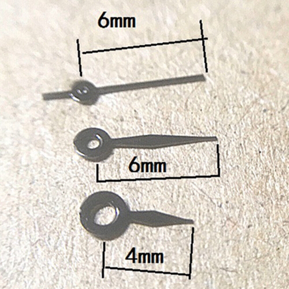 6mm black polished watch hands for Hattori Epson VX12 quartz movement, sleek and precise fit.