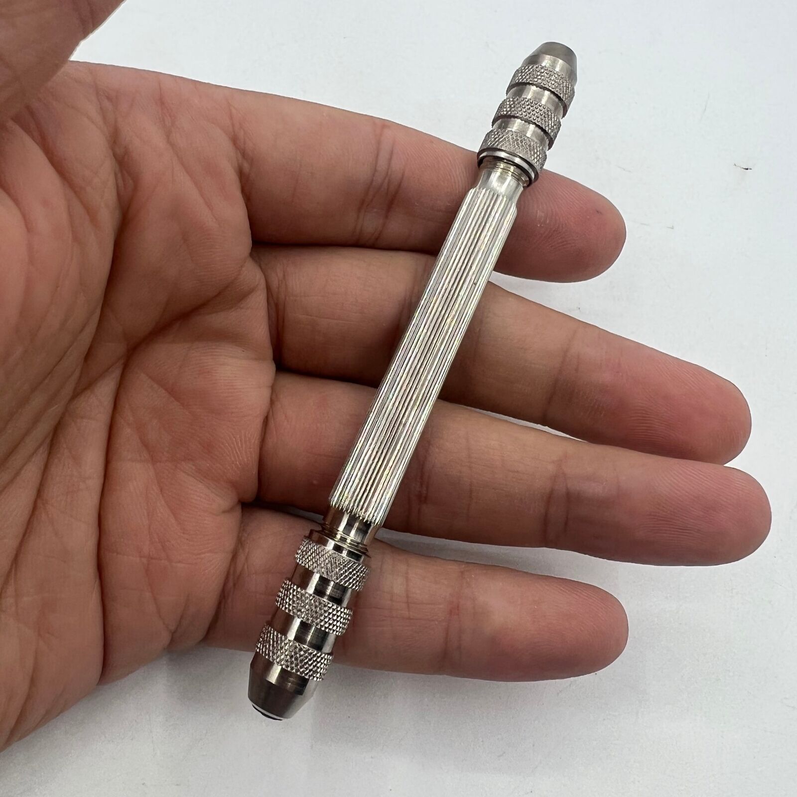 Swiss Bergeon 5679 Pin Vice watchmaker tool with adjustable openings 0-1.5mm and 1.9-3mm for precise watch repairs.