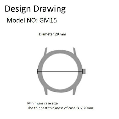 Miyota GM15 Japan Quartz Movement Date at 6
