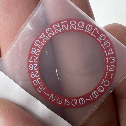 Red date wheel with white font for Miyota NH35 NH36 watch movement accessories, enhancing dial visibility.