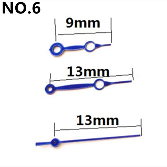 13 mm blaue, hohle Uhrzeiger ohne Leuchtpunkt für Miyota 2035 Quarzwerk Nr. 6