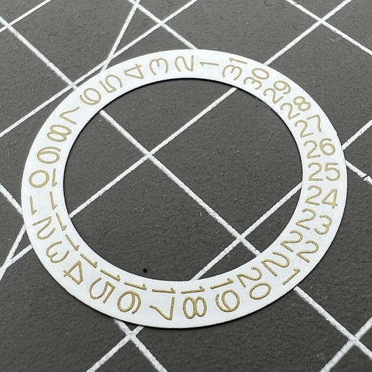 Autumn yellow date wheel for NH35 NH36 movement, white background, precise character design, Seiko-compatible.