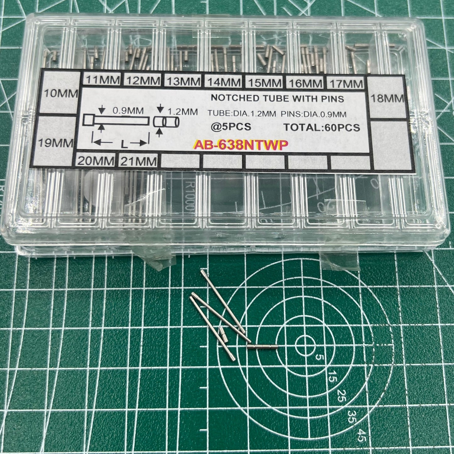 AB-638NTWP stainless steel notched watch band tube with pins for secure band attachment. Wholesale watch accessory.