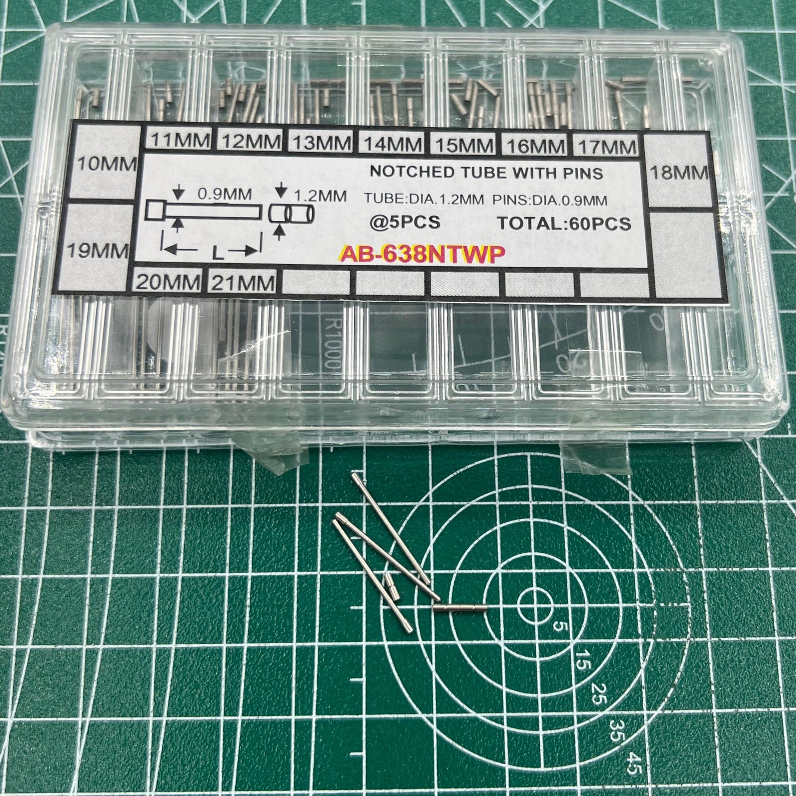 AB-638NTWP stainless steel notched watch band tube with pins for secure band attachment. Wholesale watch accessory.