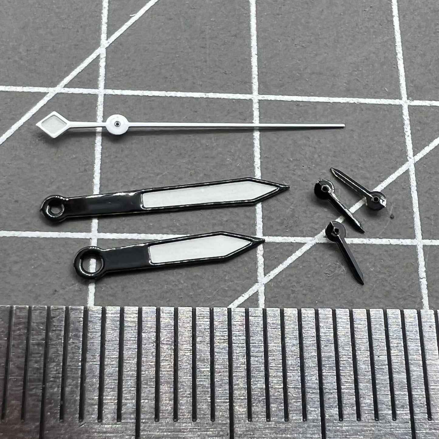 14.5mm black and silver trimmed white painted watch hands for VD53 VD54 VD57 movement, precision design.