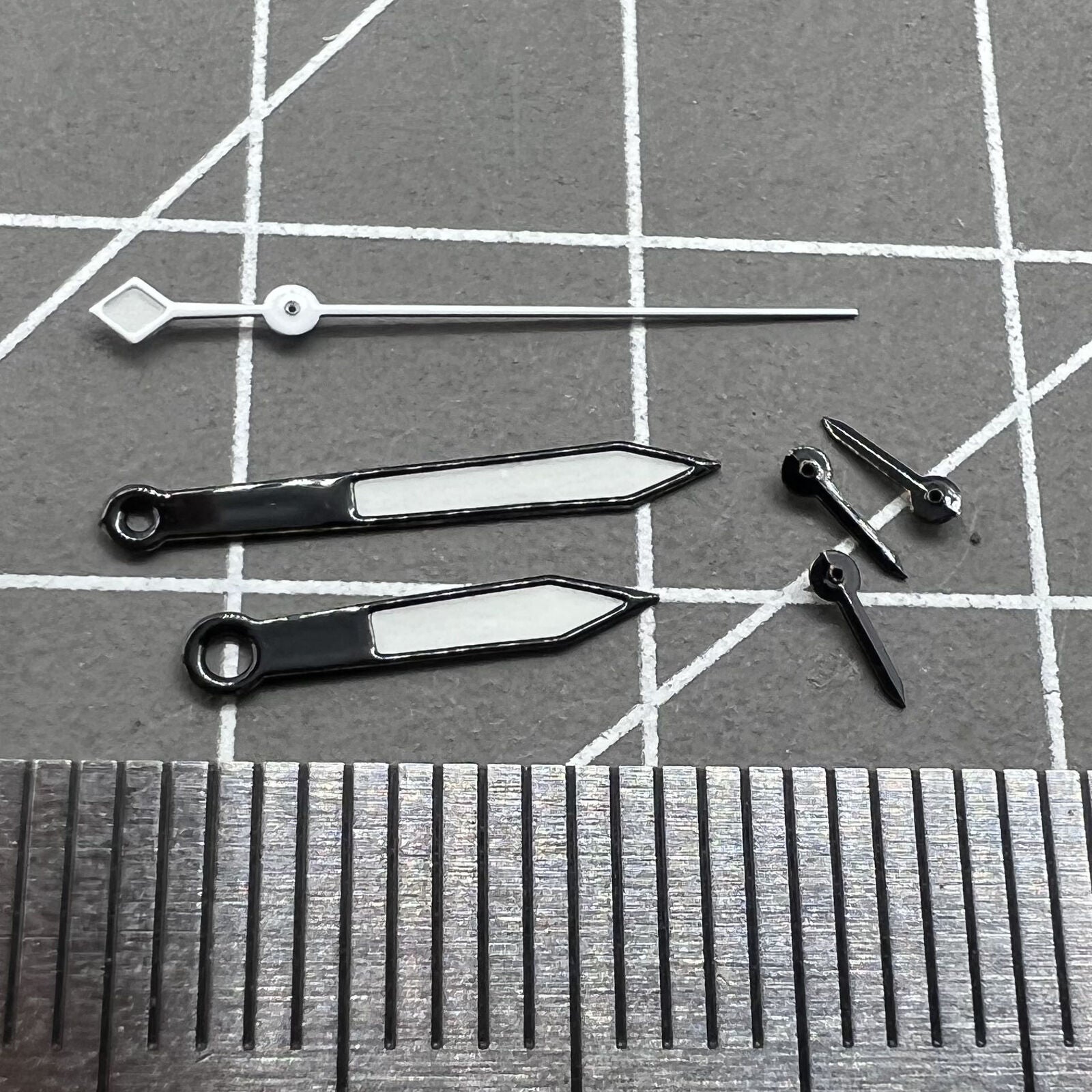 14.5mm black and silver trimmed white painted watch hands for VD53 VD54 VD57 movement, precision design.