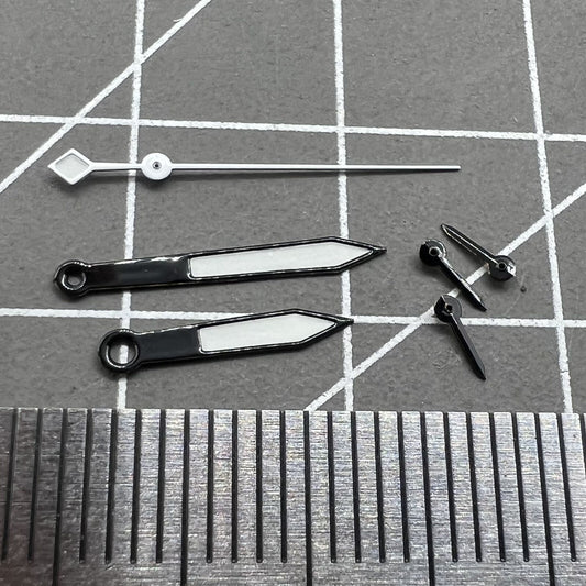 14.5mm black and silver trimmed white painted watch hands for VD53 VD54 VD57 movement, precision design.