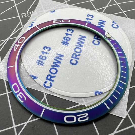 38 mm/30,5 mm Uhrenlünetteneinsatz, matt, Regenbogenblau, goldenes Aluminium