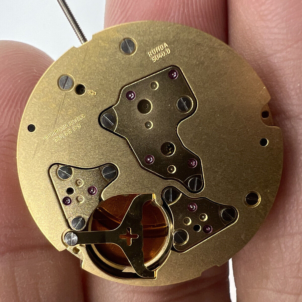 Ronda 5040D Swiss quartz chronograph watch movement showcasing precision timekeeping parts.