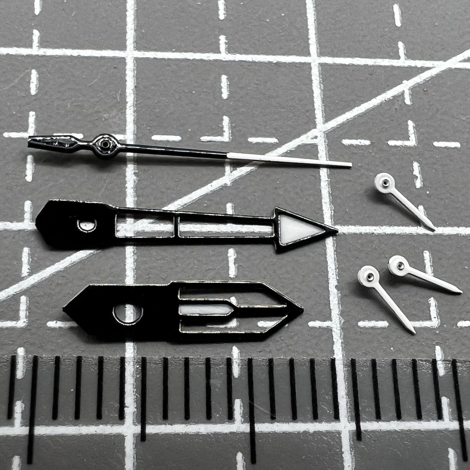 13mm White and Black Trim Green Lume watch hands set by PE90 for precise timekeeping movements