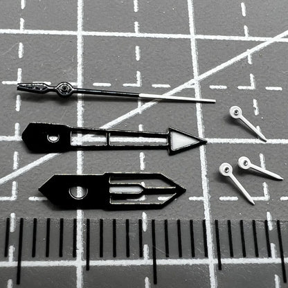 13mm White and Black Trim Green Lume watch hands set by PE90 for precise timekeeping movements