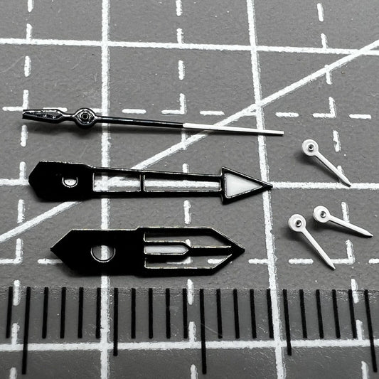 13mm White and Black Trim Green Lume watch hands set by PE90 for precise timekeeping movements