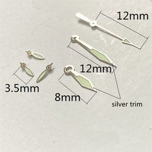 12mm Silver Trim Diamond Shape Green Lume Watch Hand for VD53 VD54 VD57 Movement