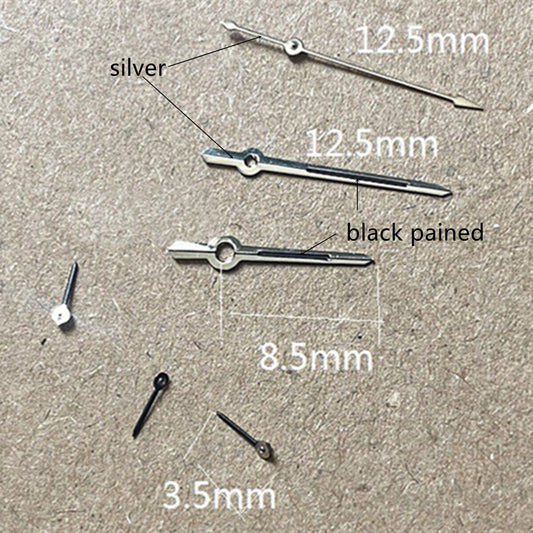 Aiguille de montre peinte en noir avec garniture argentée de 12,5 mm pour mouvement Epson VD53, VD54 et VD57