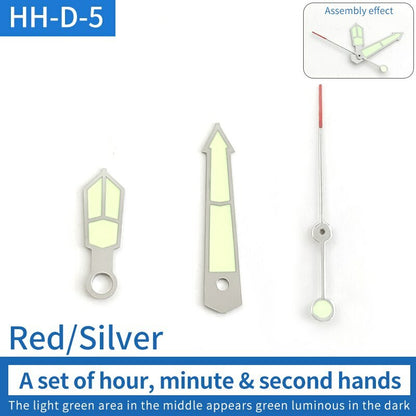 Green luminous watch hands set for NH15 NH36 movements, perfect for Seiko SKX007 SKX009 models.