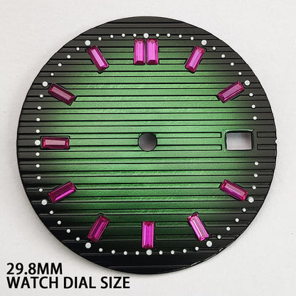29.8mm pink gemstone nail green watch dial for NH35 movement, stylish watch accessory.