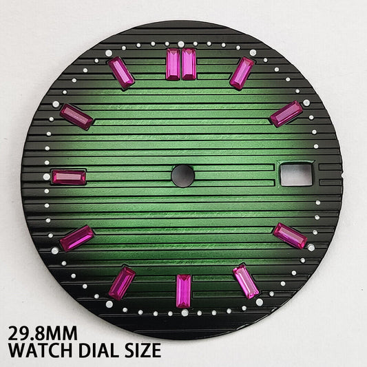 29.8mm pink gemstone nail green watch dial for NH35 movement, stylish watch accessory.