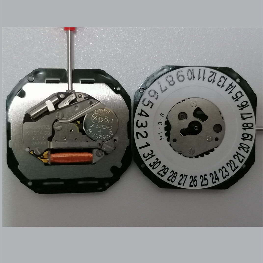Japan Miyota 2315 quartz watch movement with three hands and date at 6 o'clock, crown pin included