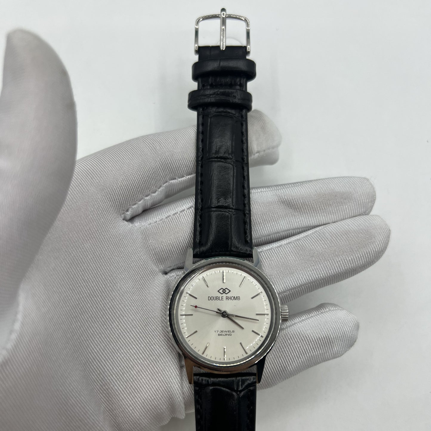 Beijing 36mm Double Rhomb watch with silver case, manual movement, and silver hour markers for classic style.