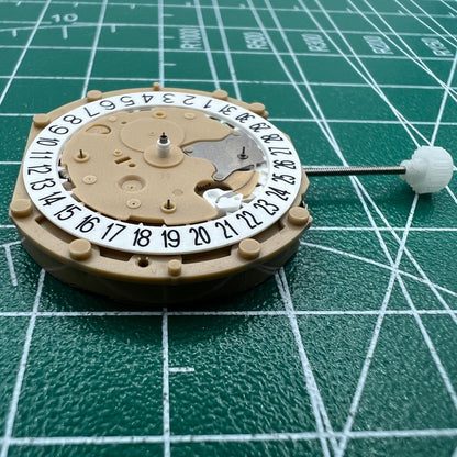 Sunon PE60 quartz watch movement with date at 6 o'clock, 3-hand design for precise timekeeping.