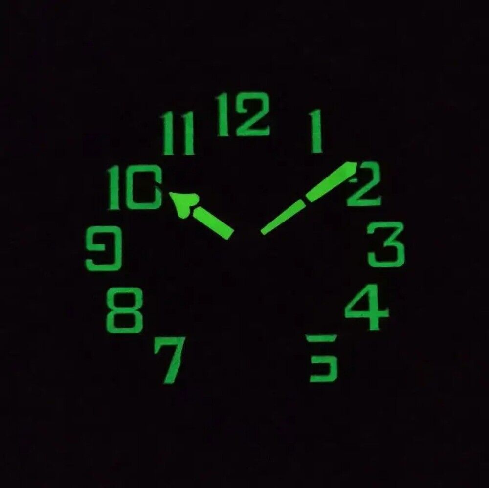 35mm black pilot watch dial with green luminous hands for men's ETA6498 watch