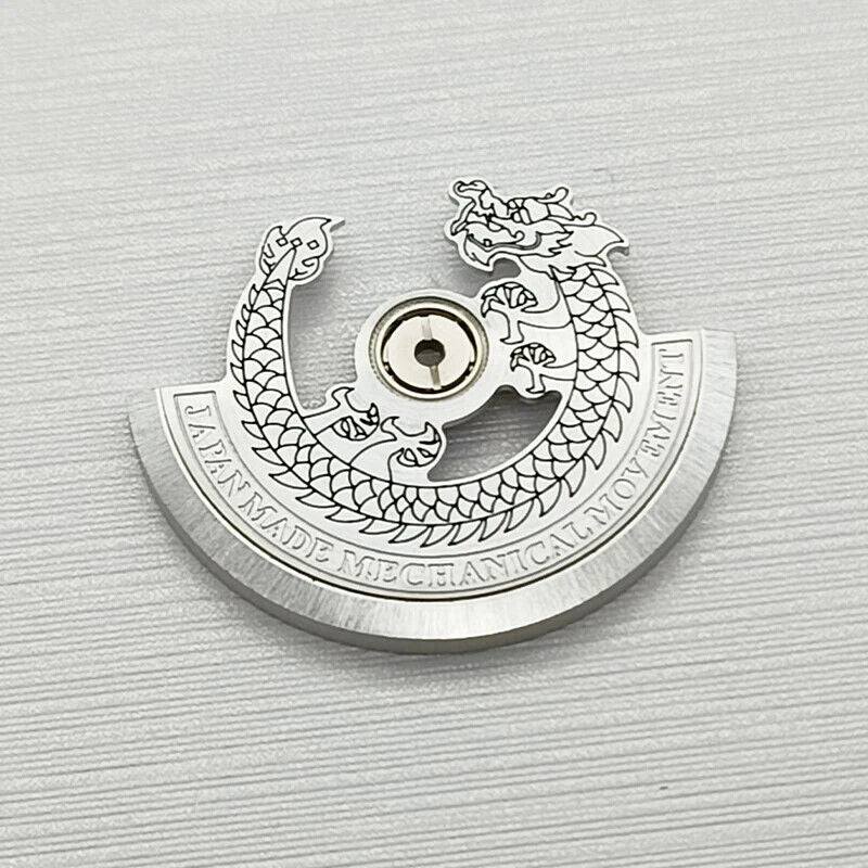Silver Dragon carved rotor oscillating weight for NH35 NH36 watch movements, detailed design