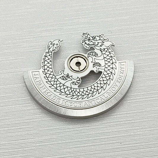 Silver Dragon carved rotor oscillating weight for NH35 NH36 watch movements, detailed design