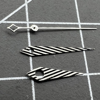 No Lume Twill silver watch hands set, compatible with NH35 NH34 NH36 NH70 movements, 3-hand style.