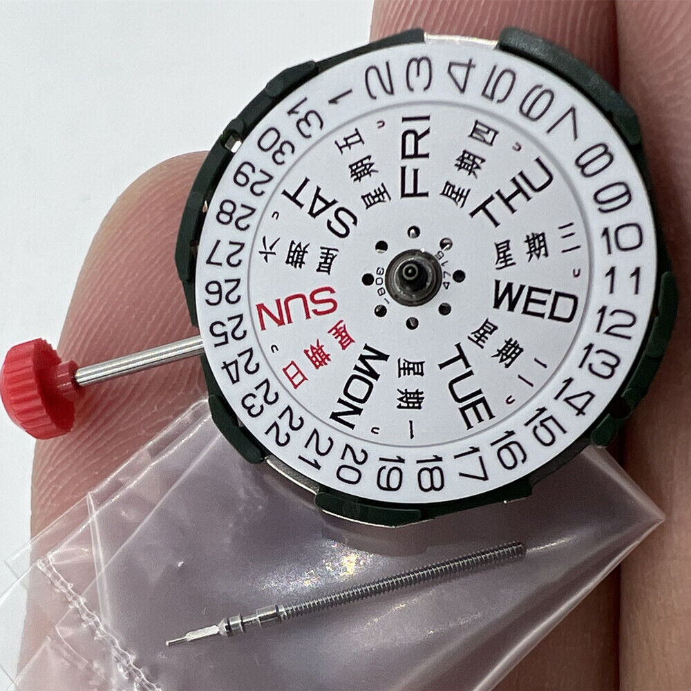 Miyota 2105 quartz movement with 3 hands, day date feature, and watch stem for accurate timekeeping.