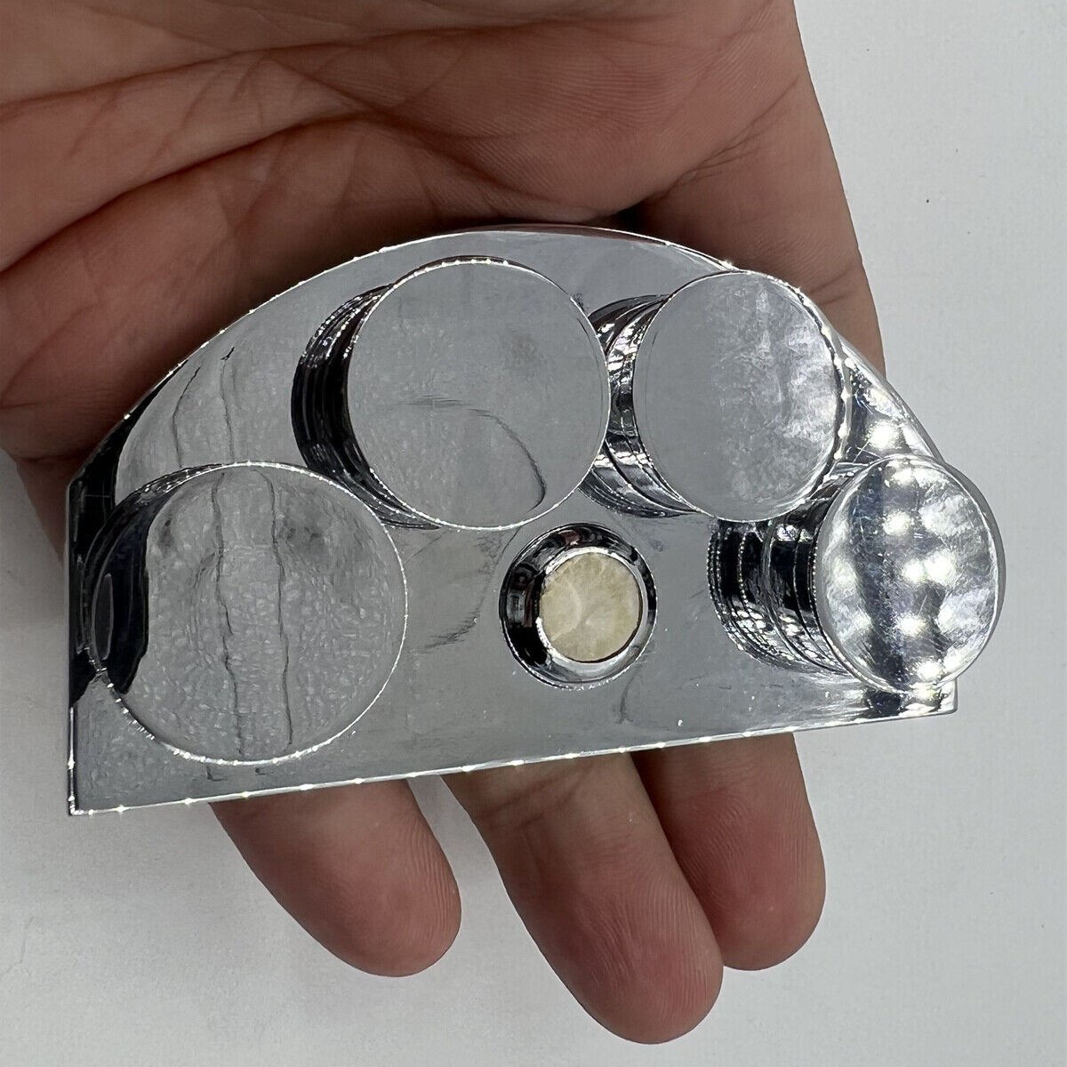 Stainless steel Watch Oil Cup Stand with 4 covered oiler dishes by 30180-A, ideal for precise watch repair tasks.