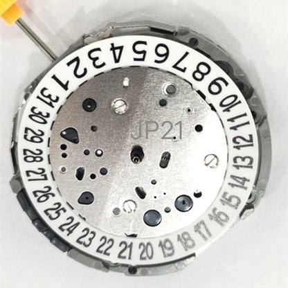 Miyota JP21 quartz watch movement with date display at 3 o'clock, precise and reliable.