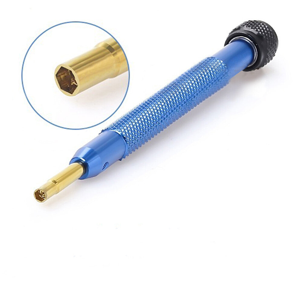 Stainless steel screwdriver with 2.3mm internal hex and opposite side, precision tool for watch accessories.