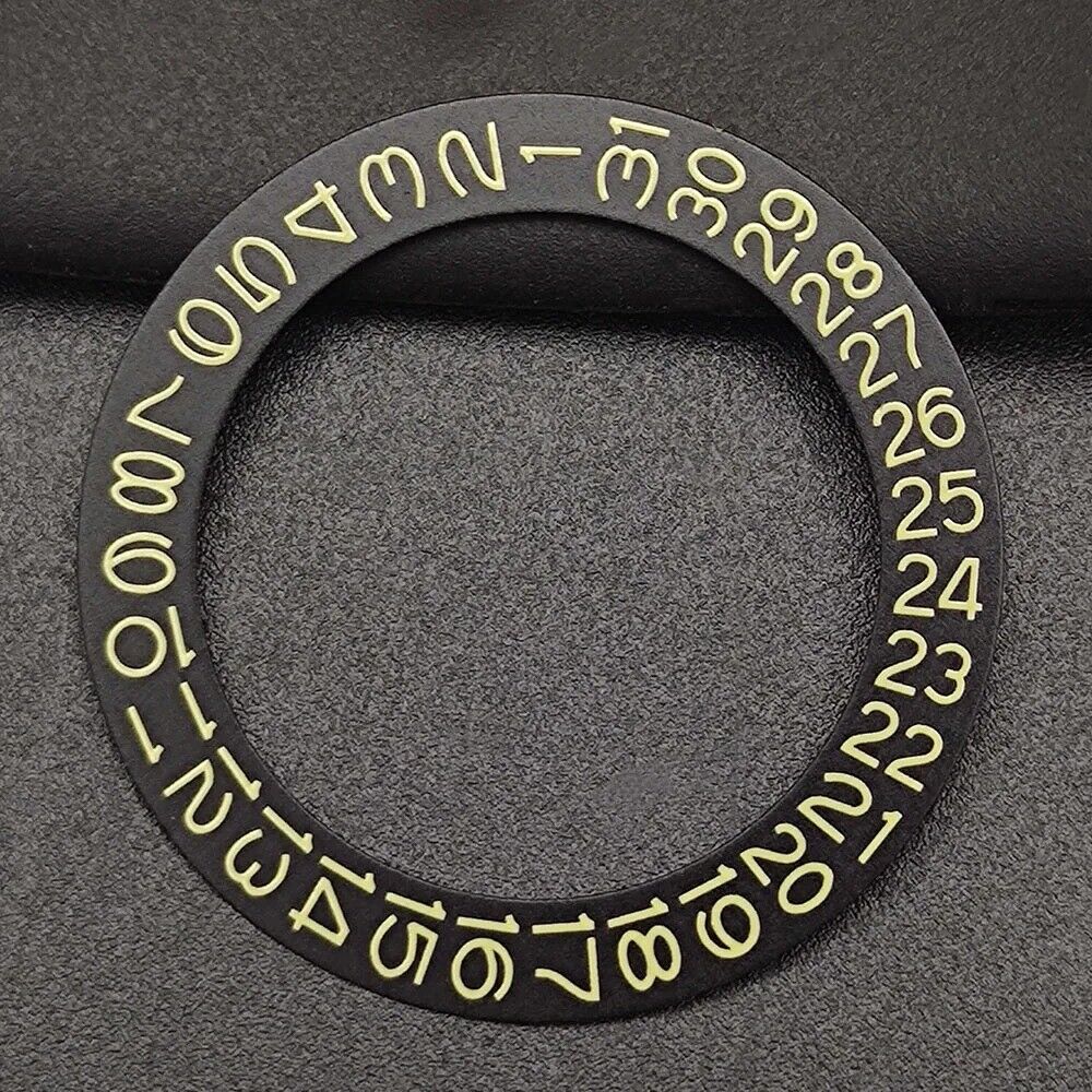 Yellow date disk overlay for NH35 NH36 watch movement, black background, precision accessory
