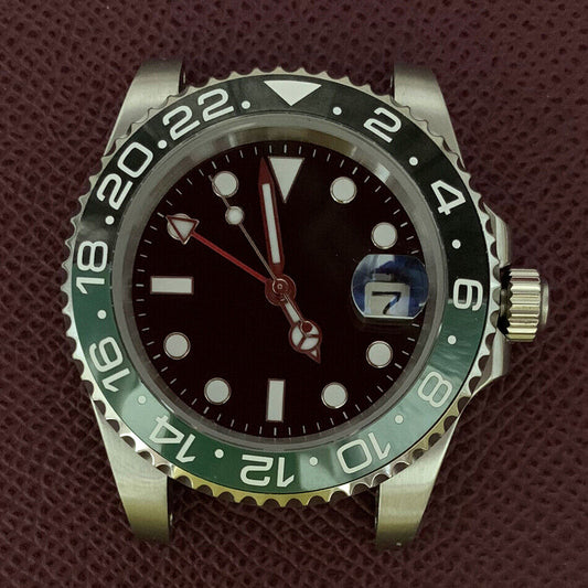40mm GMT Watch Case 3804 316L Stainless Steel Sapphire Glass Luminous Hands