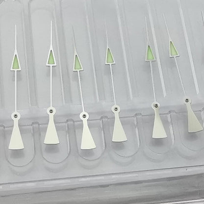 Green luminous watch hands set by P1-5-A for SKX/SBBN with NH35A/NH36 movement, ideal upgrade accessory.