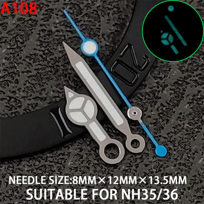 2 Sets/Pack 13.5mm Blue Lume Silver Trim Watch Hands for Movement NH35/36