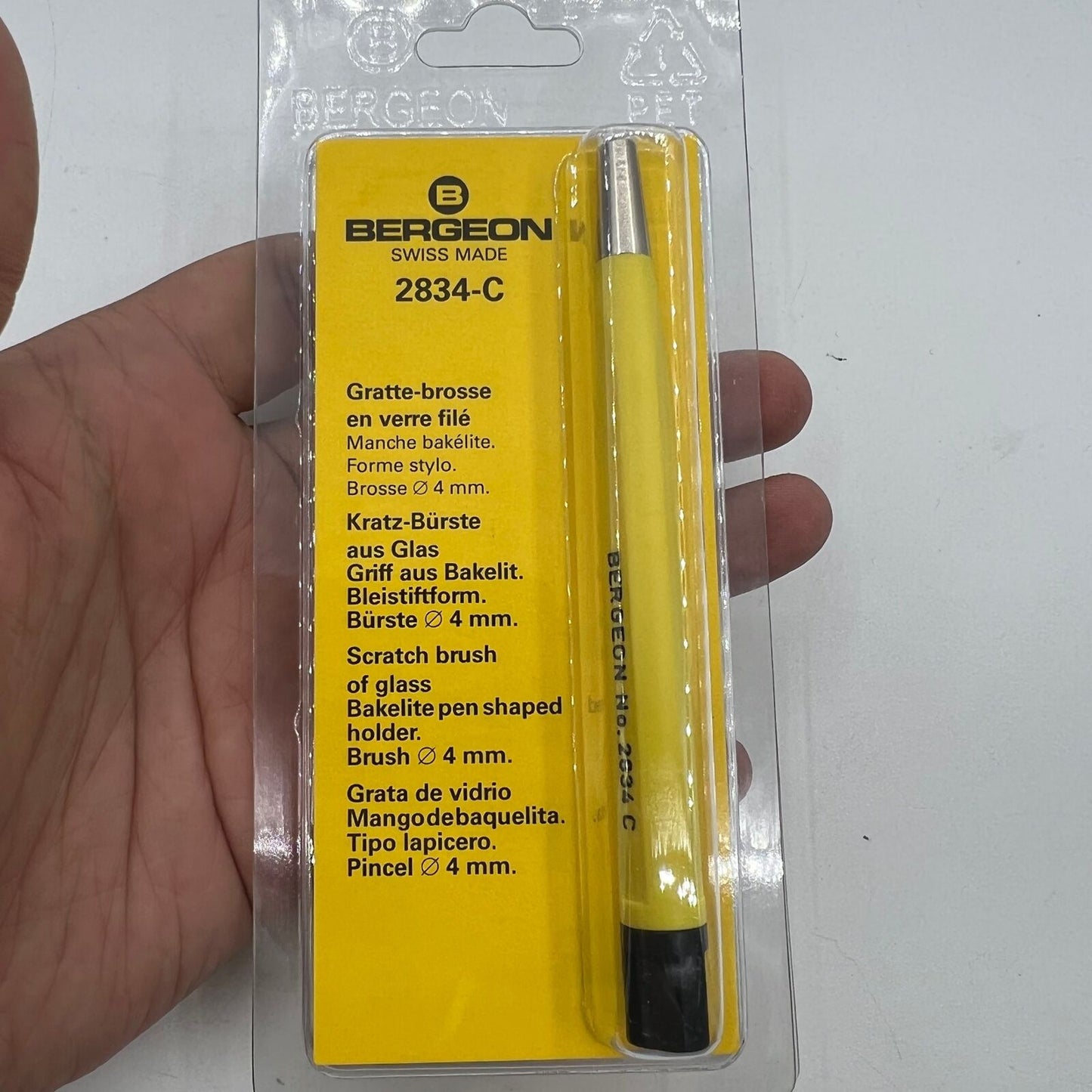 Bergeon 2834-C Swiss scratch brush for watch glass repair, precision fibre tool for accessories