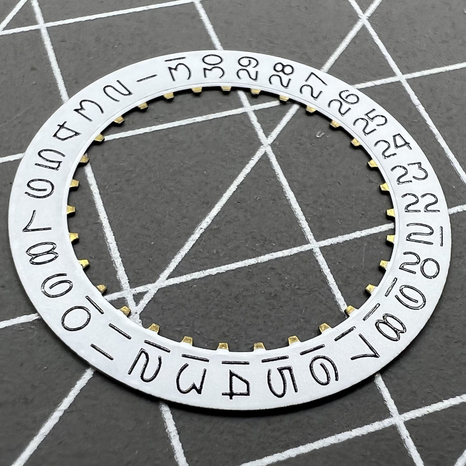 White numeral date disk wheel for ETA2824 movement, Datejust style, precision date@3 display.