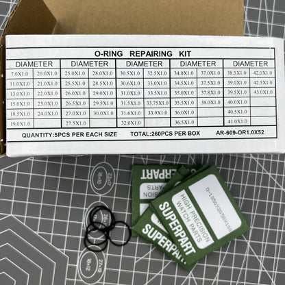 Kit de joints toriques étanches pour fond de montre, épaisseur 1,0 mm, 52 tailles, 260 pièces 