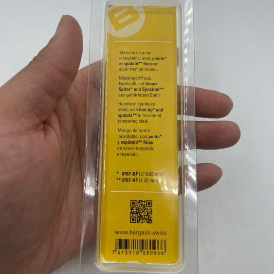 Bergeon 6767-F spring bar tool for precise watch bracelet fitting and removal.