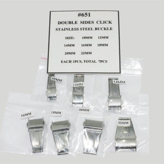 7pcs Silver 10-22mm Polishing Double Sides Click Stainless Steel Watch Buckles