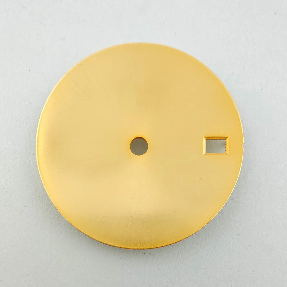 28.5mm solid color watch dial, metal design, no lume, fits NH35 movement, sleek accessory.