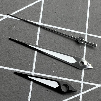 Black trim green luminous watch hands for NH35 NH36 movement, enhancing visibility, branded for precision.