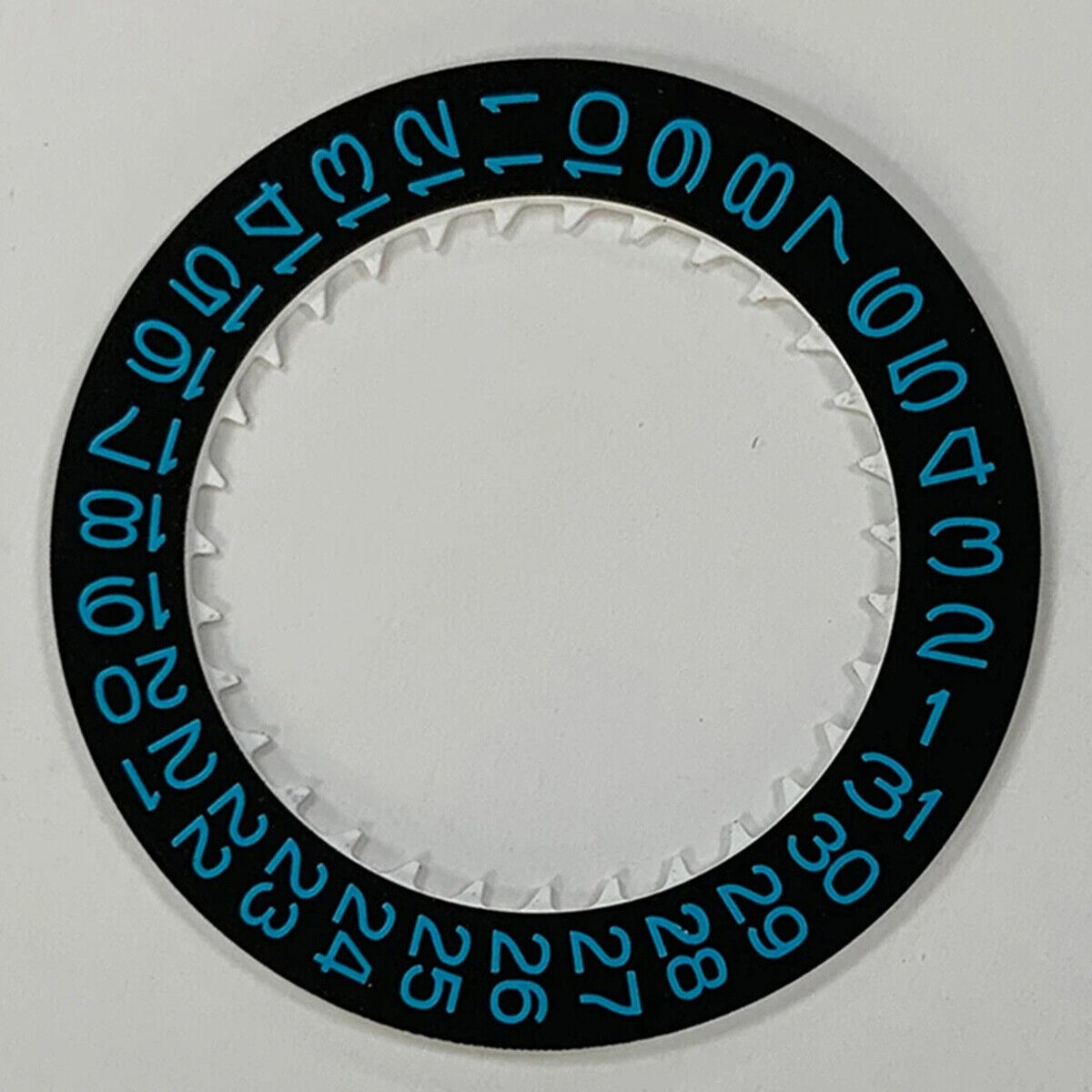 Blue font date wheel with black background for NH35 watch movement, enhancing timepiece precision and style.