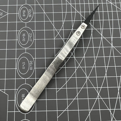 Stainless steel Carbon Fiber Head Tweezers, ideal for precise watch repair tasks.