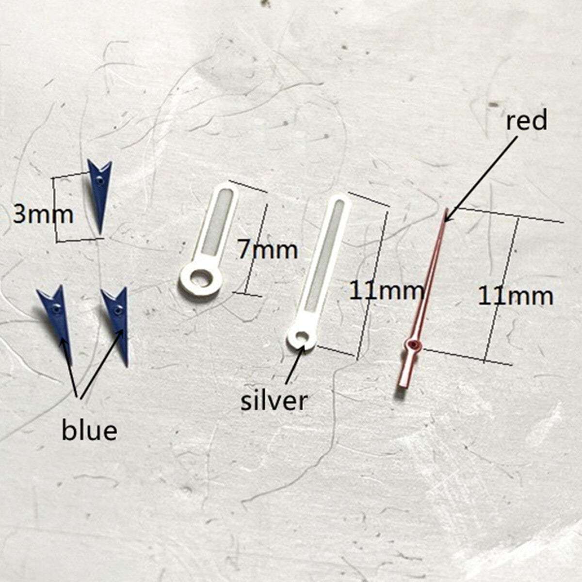 Aiguilles de montre rouges de 11 mm avec garniture argentée pour Miyota OS10 OS20 OS22 OS60 OS80