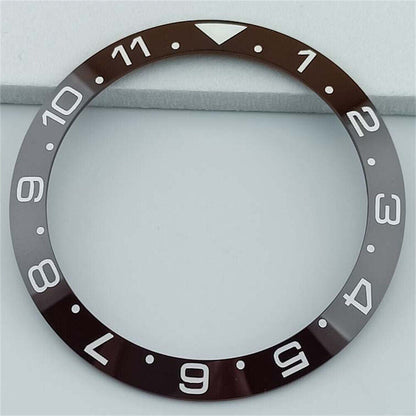 38mm brown ceramic GMT bezel ring with white and gold font, compatible with SUB watches.