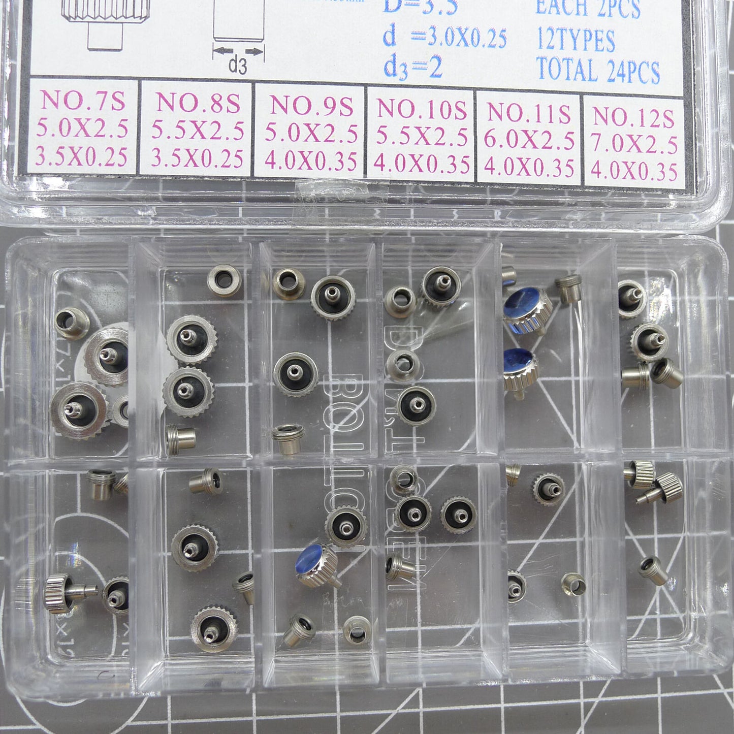 AC-663S stainless steel screw type crown set, 24 durable watch repair pieces