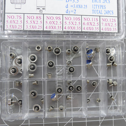 AC-663S stainless steel screw type crown set, 24 durable watch repair pieces