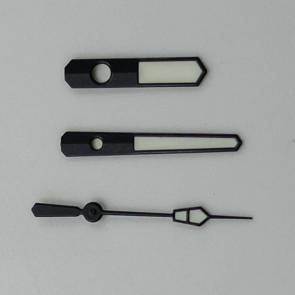 Black trim green lume watch hands designed for NH35, NH36, 7S26, 7S36, 4R35, 4R36 movements.